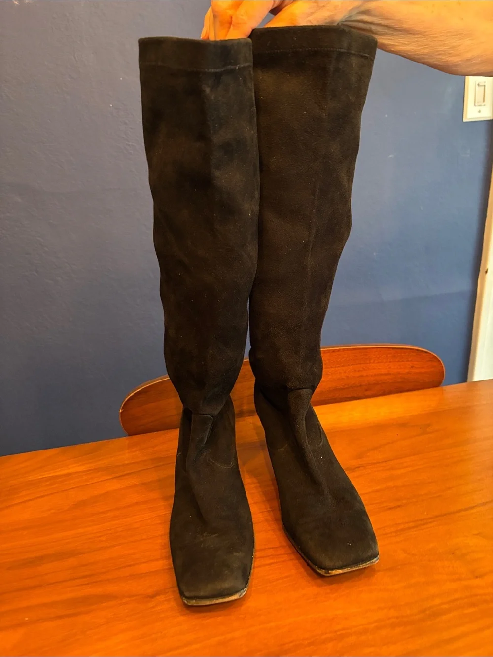Vintage 90s Cole Hahn Women's Black Suede Mid-Heel Boots Size 5.5